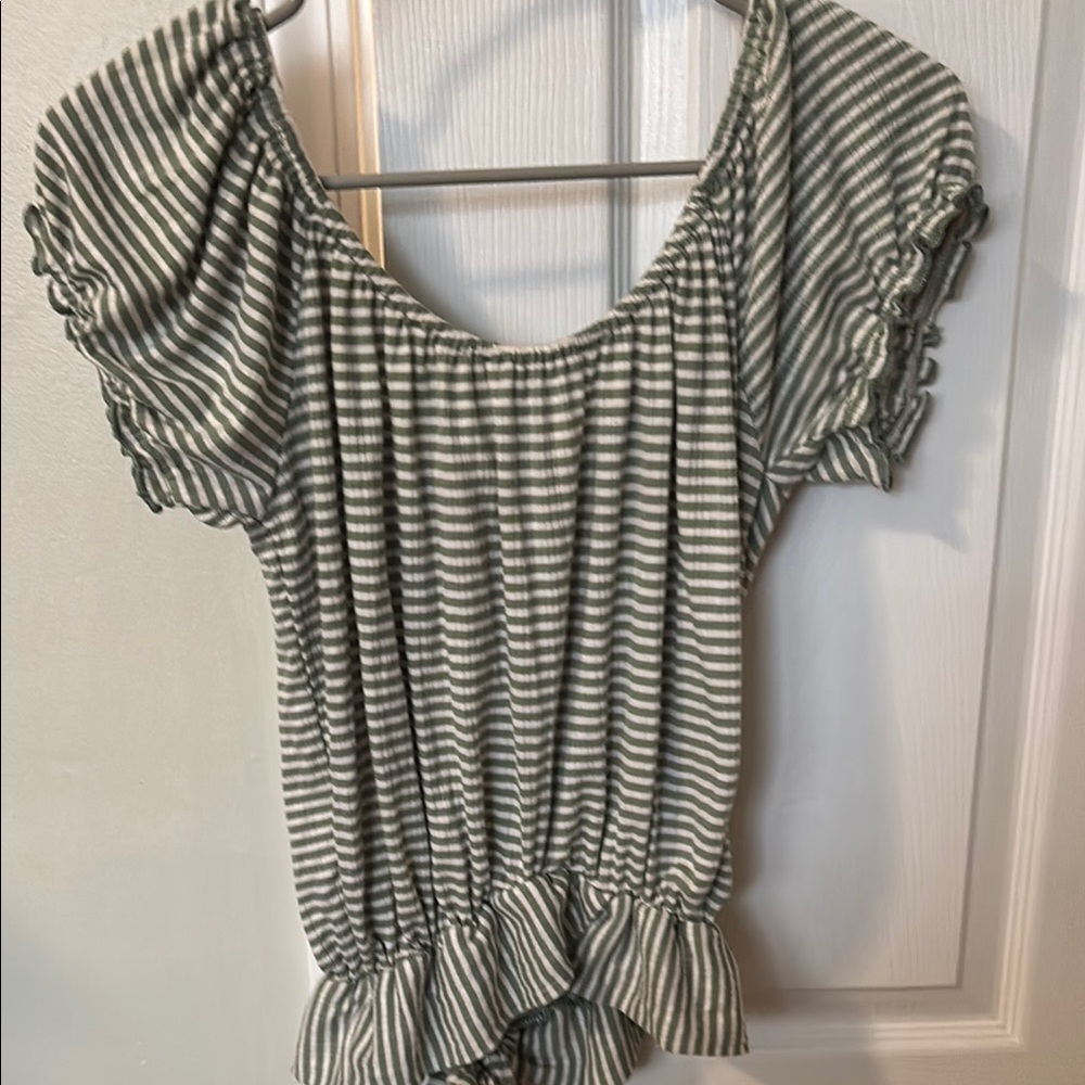 Striped Green and White Peasant Blouse - Women